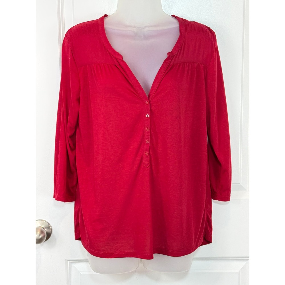 H&M Red Long Sleeve V Neck Henley Button Front Top Women's Size‎ Medium